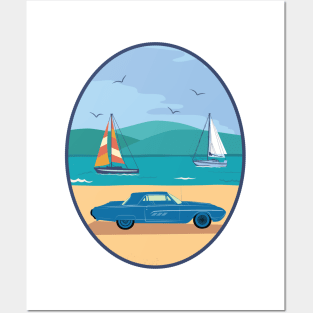 Classic Car on the Beach Posters and Art